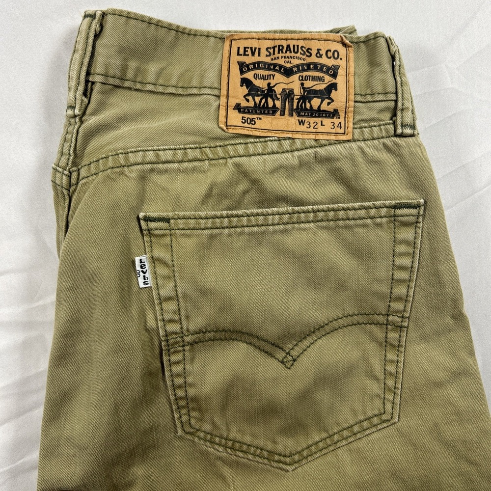 Levis 505 Regular Fit Pants Mens 32x32 Khaki Tan Straight Leg Canvas 100% Cotton